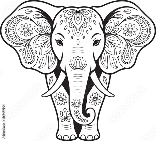 Elephant Zentangle Style | Detailed Line Art

