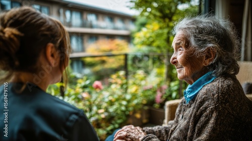 Inspiring scene young nurse supports elderly patient at home bringing heartwarming connection with nature