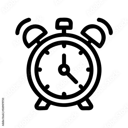 Black outline illustration of an alarm clock with two bells
