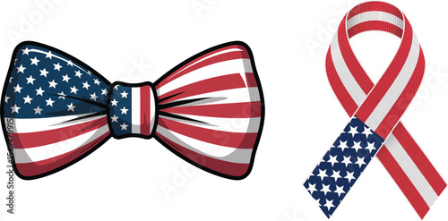 American flag themed bow tie and awareness ribbon on white background