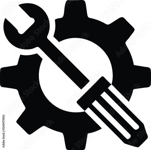 Gear wrench and screwdriver icon