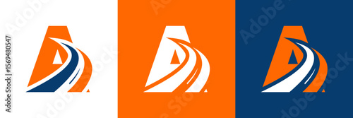 Letter A with road logo, road icon, highway, lane icon, logo design in three colors vector