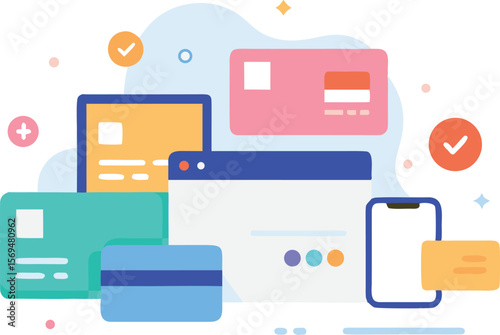 Credit cards and smartphone for digital payments finance technology vector