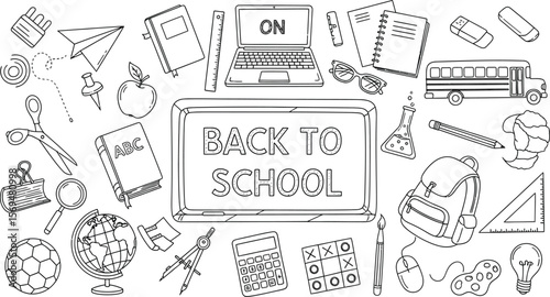 Back to school vector illustration: school supplies clipart