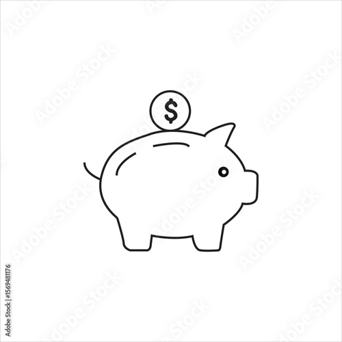 Minimalist vector piggy bank icon with coin showing money savings financial planning personal budget management and banking investment illustration