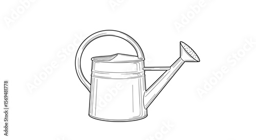 Watering can hand-drawn black and white minimal illustration