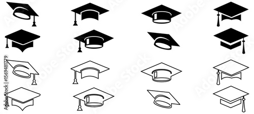 Graduation cap icon. line and glyph version, student hat outline and filled vector sign. Academic cap linear and full pictogram. Education symbol, logo illustration. Different style icons set