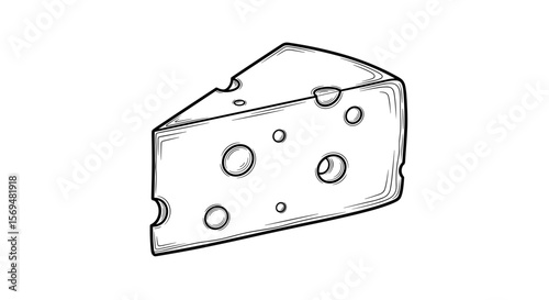 Cheese wedge hand-drawn black and white rustic illustration