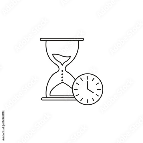 Minimalist vector of hourglass with clock symbolizing time management & countdown schedule planning and project deadline concept in business workflow