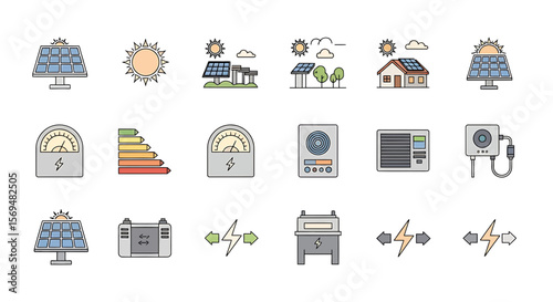 Solar Energy and Renewable Power Icon Set