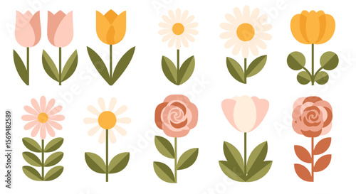 Stylized Retro Flower Vector Icons