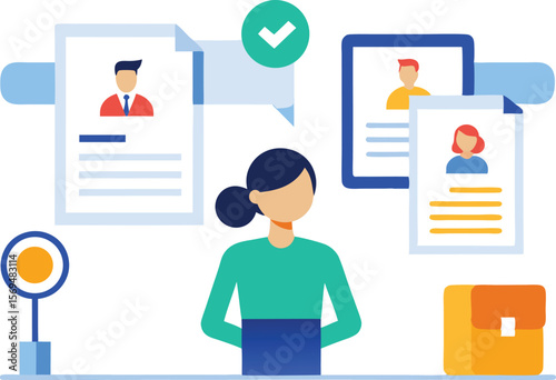 Person reviewing resumes and job applications recruitment human resources