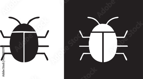 Simple black and white insect icons representing a beetle or bug on contrasting backgrounds
