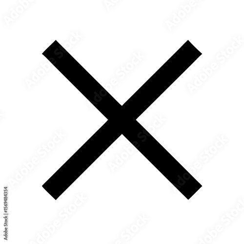 Minimalist black vector icon of a diagonal cross (X shape), symbolizing cancellation, rejection, and error. Isolated on a transparent background