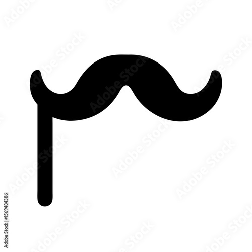Minimalist black silhouette vector icon of a mustache on a stick, symbolizing photo booth props, carnival disguise, and masquerade fun. Isolated on a transparent background