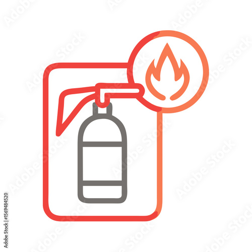 Illustration of a fire extinguisher with a flame symbol in a square outline
