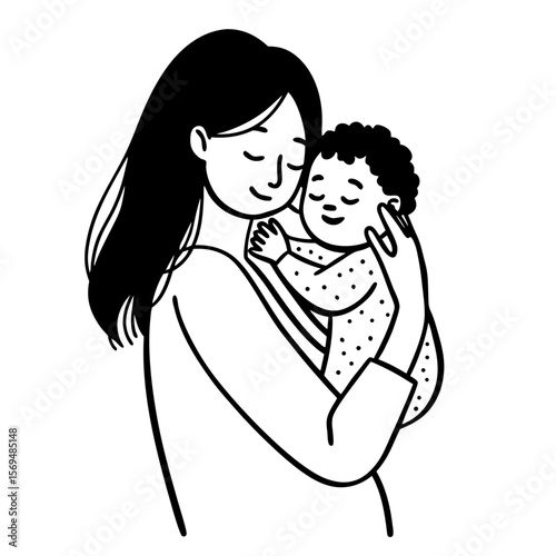 Happy young mom hold in hands hug cute little ethnic baby toddler show love care. Smiling biracial mother embrace cuddle small newborn infant child. Motherhood, childcare concept