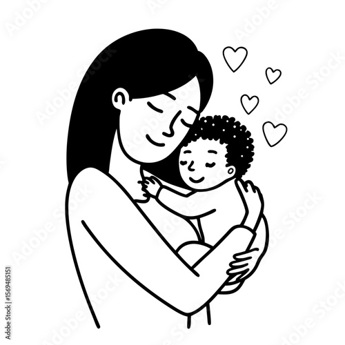 Happy young mom hold in hands hug cute little ethnic baby toddler show love care. Smiling biracial mother embrace cuddle small newborn infant child. Motherhood, childcare concept