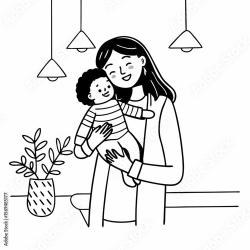 Happy young mom hold in hands hug cute little ethnic baby toddler show love care. Smiling biracial mother embrace cuddle small newborn infant child. Motherhood, childcare concept