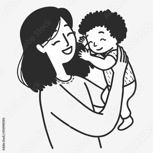 Happy young mom hold in hands hug cute little ethnic baby toddler show love care. Smiling biracial mother embrace cuddle small newborn infant child. Motherhood, childcare concept