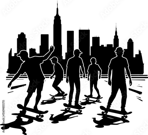 Skateboard, skateboarding  man  mountain, silhouette, 
