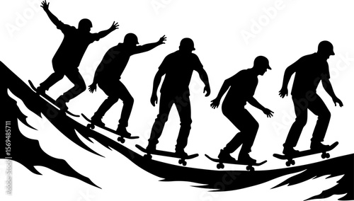 Skateboard, skateboarding  man  mountain, silhouette, 
