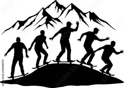 Skateboard, skateboarding  man  mountain, silhouette, 