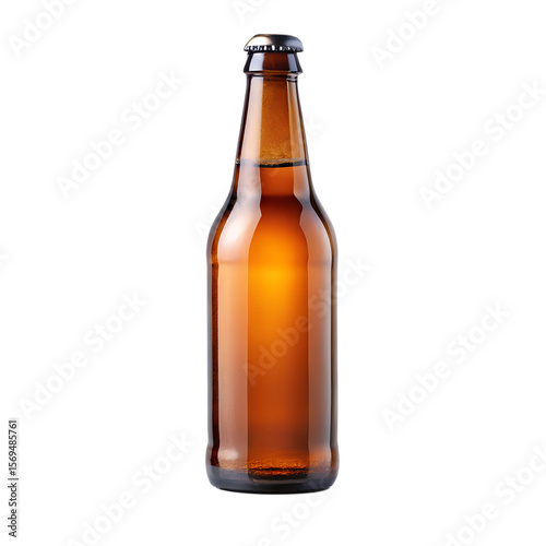 Brown glass beer bottle isolated on transparent background