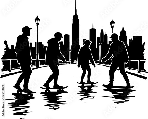 Skateboard, skateboarding  man  mountain, silhouette, 