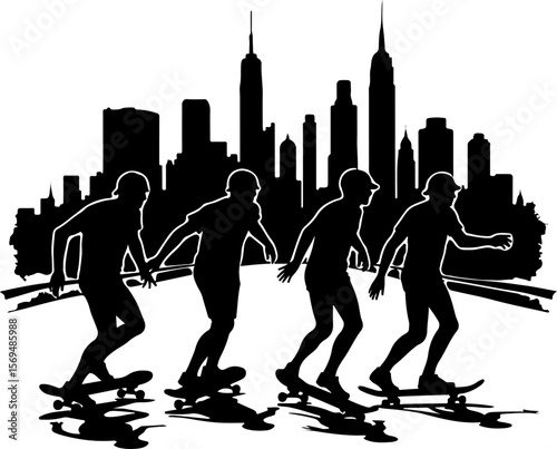 Skateboard, skateboarding  man  mountain, silhouette, 