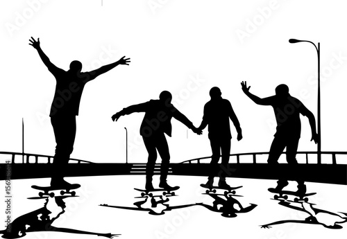 Skateboard, skateboarding  man  mountain, silhouette, 
