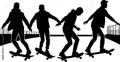 Skateboard, skateboarding  man  mountain, silhouette, 