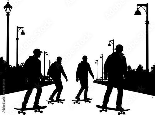 Skateboard, skateboarding  man  mountain, silhouette, 
