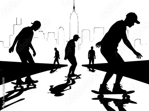 Skateboard, skateboarding  man  mountain, silhouette, 
