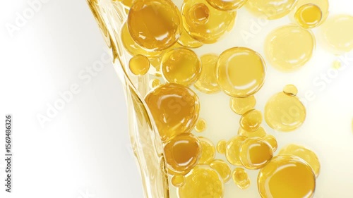 A liquid filled with vitamins and collagen. Bubbles of cosmetics and care float in the liquid