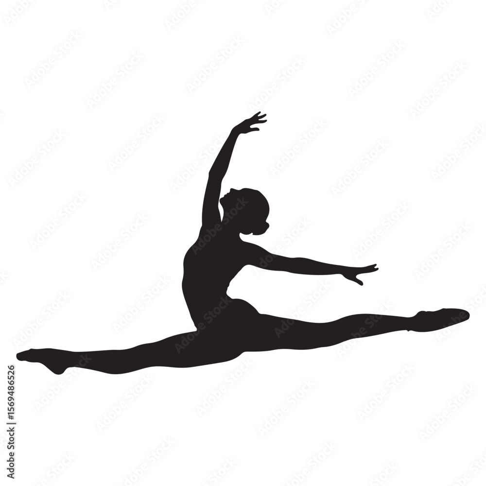 Fototapeta premium Dynamic Silhouette of a Female Gymnast in a Striking Split Leap