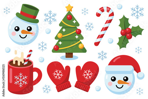Adorable Christmas Icons Snowman, Tree, Candy Cane, and More!