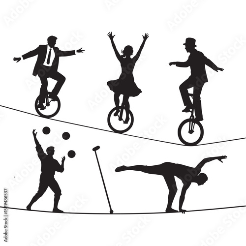 Unicycling, Juggling, and Acrobatics A Silhouette Illustration of Circus Performers
