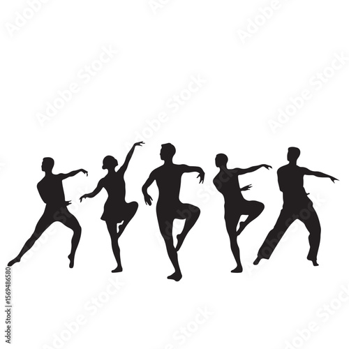 Silhouette of Ballet Dancers Graceful Poses in Black and White