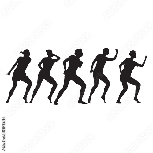 Silhouette Figures in Dynamic Poses A Sequence of Movement and Action