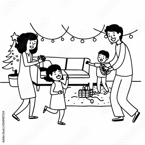 Overjoyed biracial family with kids have fun at home