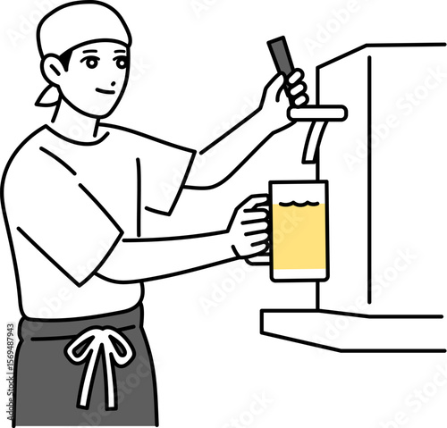 サーバーでビールを注ぐ男性の居酒屋店員