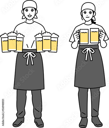 男女の働いている居酒屋店員