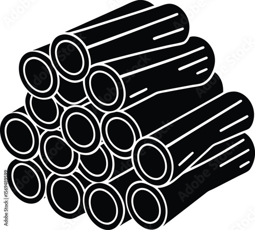 Stacked logs woodpile firewood winter fuel butter churn silhouette vector