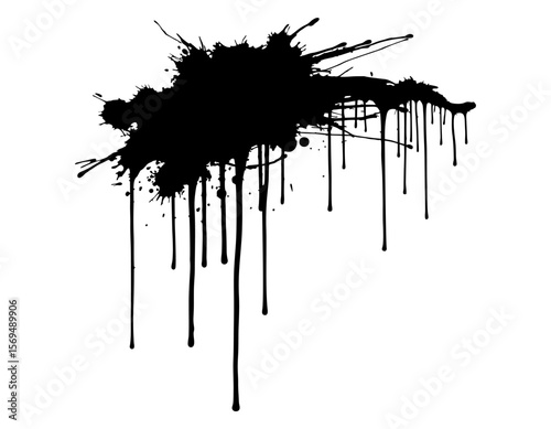 Abstract dripping paints black ink vector design mono color