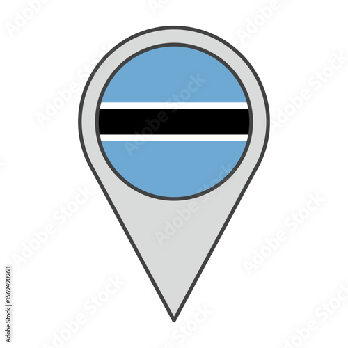 Vector illustration of a geolocation tag colored with the flag of Botswana