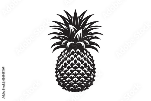 A modern silhouette design of the pineapple logo is accompanied by its icon silhouette, representing the tropical fruit, in a minimalist black form on a white background 