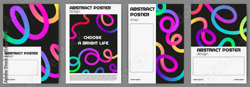 Abstract posters set with rainbow gradient swirls lines