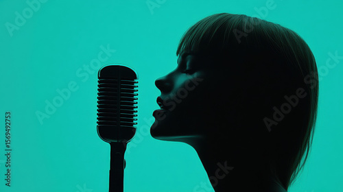 Minimal jazz, A jazz singer in profile holding a vintage microphone.