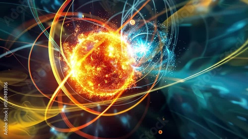 Exploring the mesmerizing dance of particles and energy in a vibrant cosmic environment with swirling colors and dynamic movement